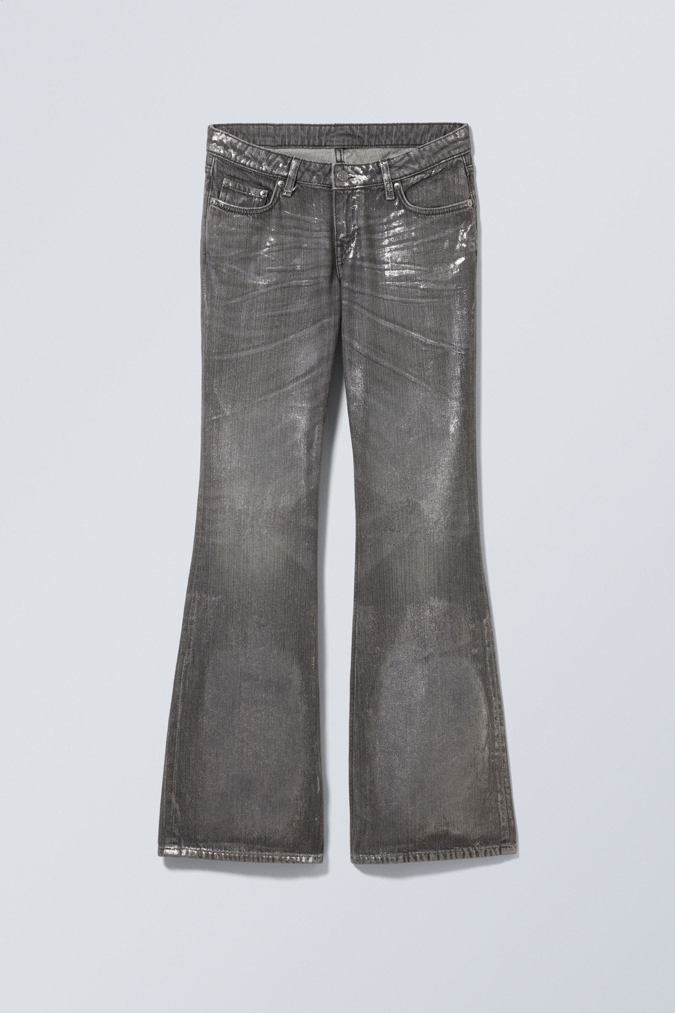 Metal Grey - Nova Foil Low Slim Bootcut Jeans - 1