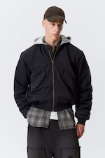 Dark Navy Blue - Loose Hooded Bomber Jacket - 2