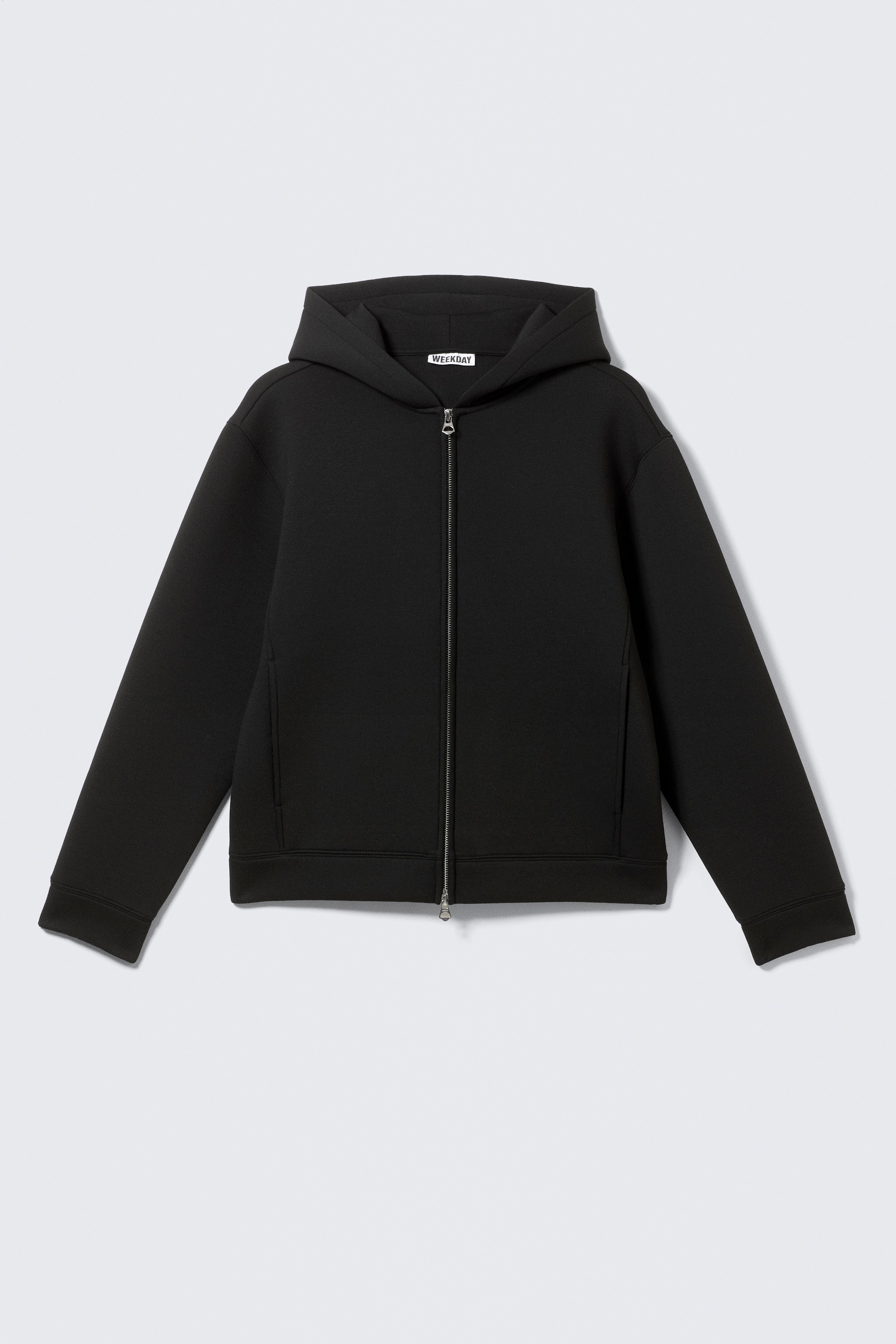 Sweat à capuche zippé structuré en scuba - Noir/Taupe foncé