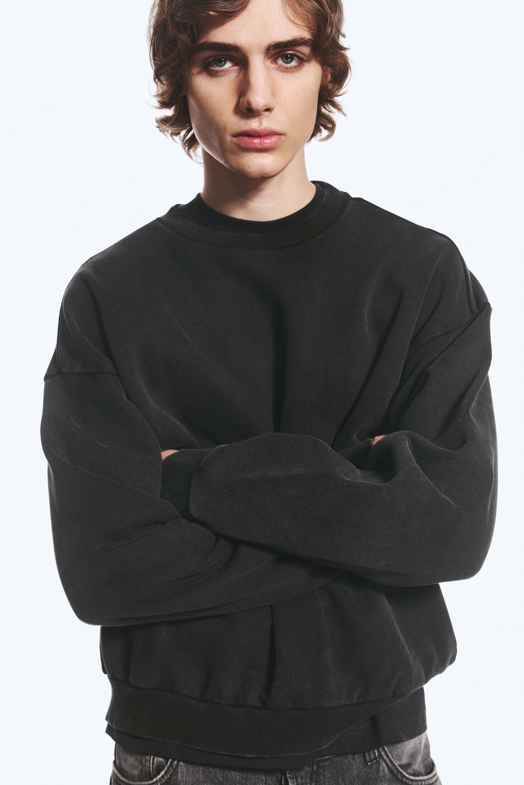 Sliten Svart - Ledig sweatshirt i kraftig bomull - 2