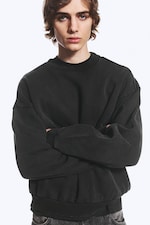 Sliten Svart - Ledig sweatshirt i kraftig bomull - 2