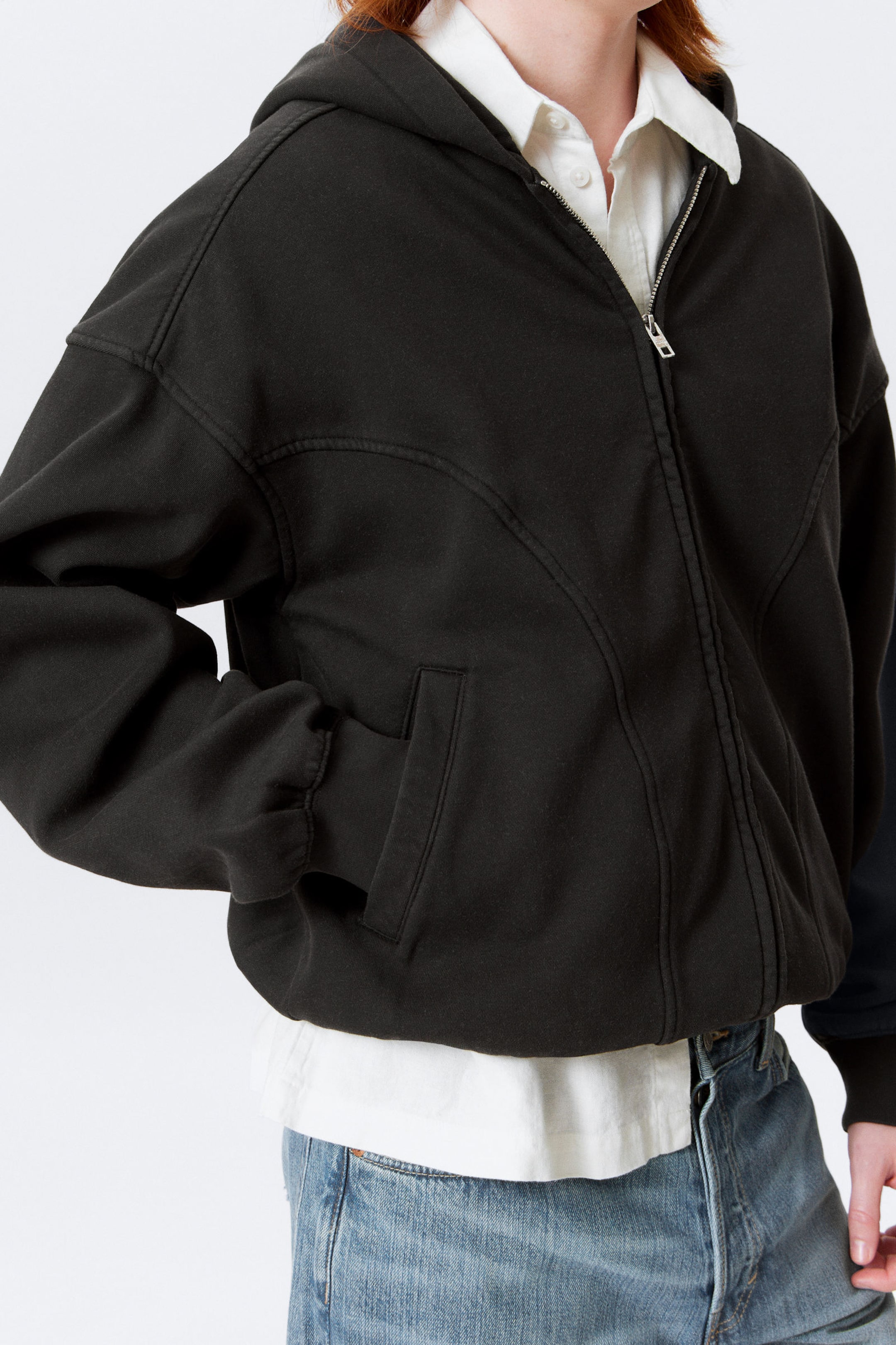 Black - Round Oversized Zip Hoodie - 2