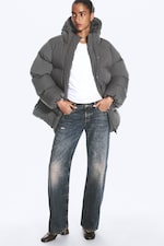 Dark Grey - Waisted puffer jacket - 1