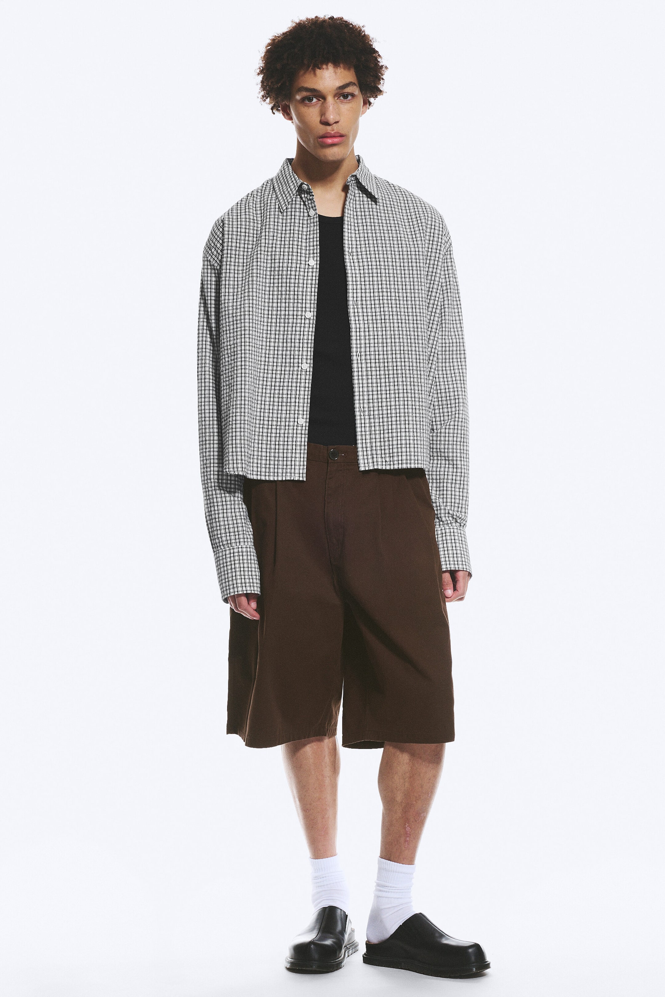 Dimmig Vit/Svart-rutig - Avslappnad bomullsskjorta - 2