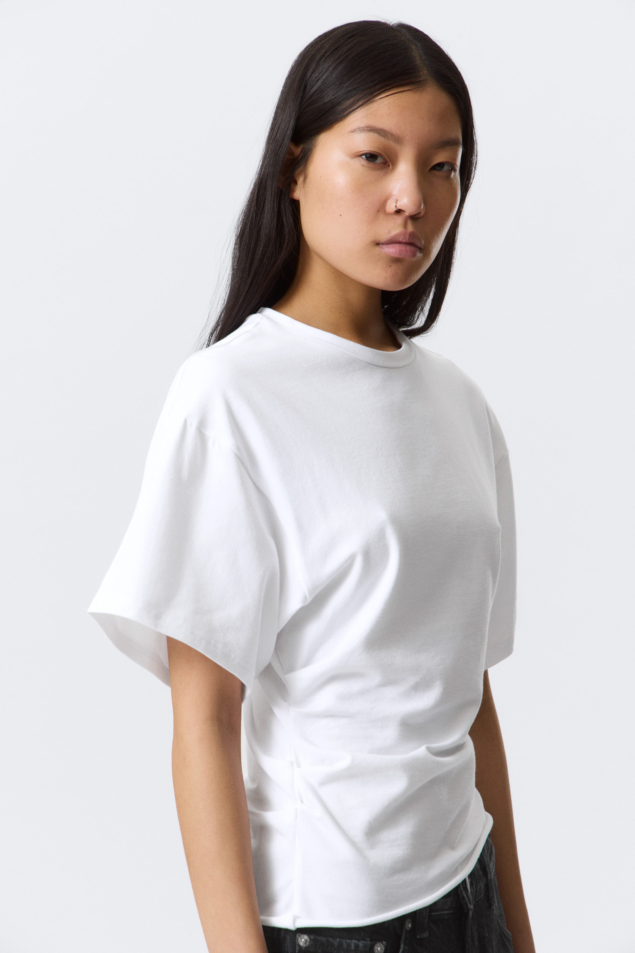 White - DRAPED FITTED T-SHIRT - 1