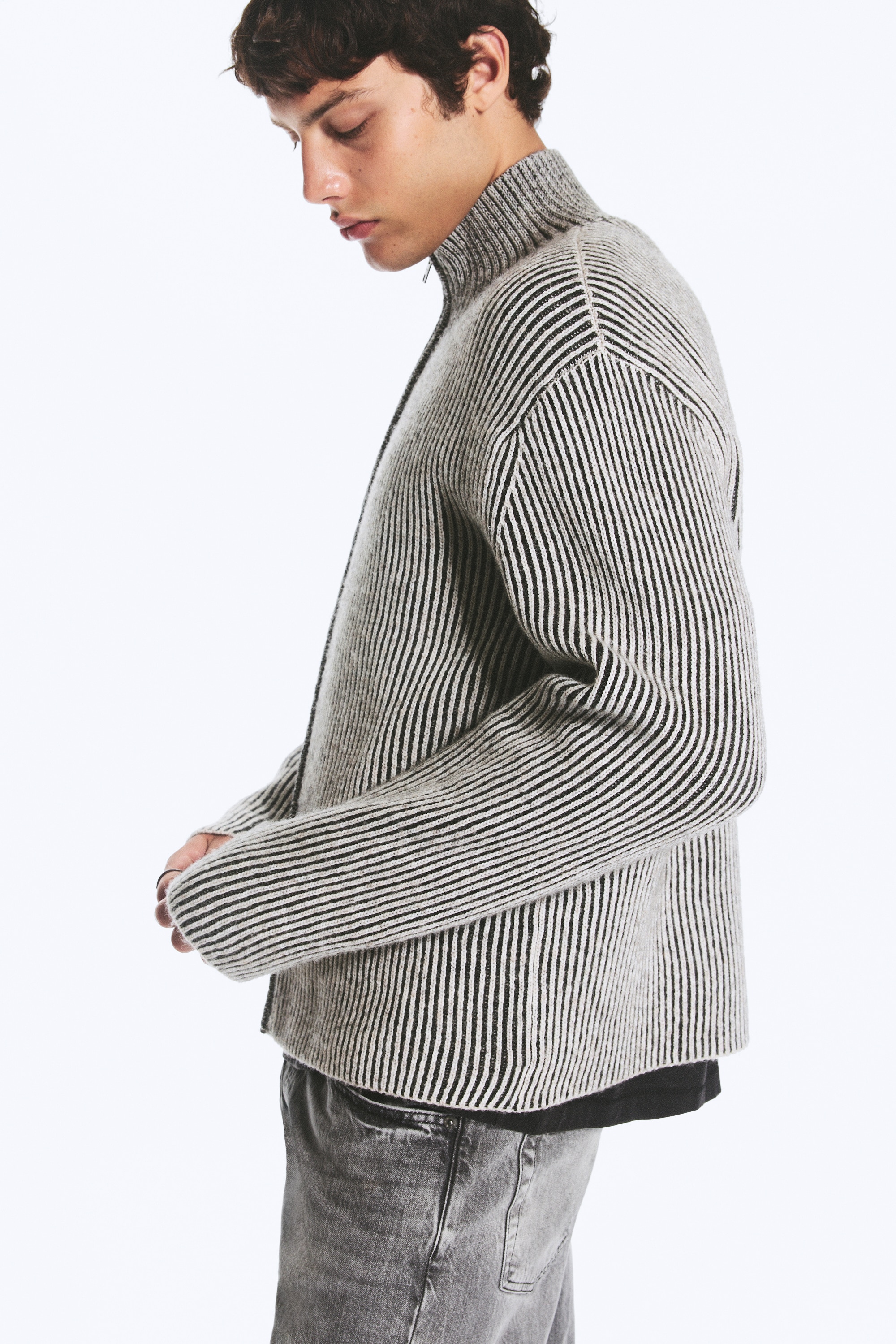 Relaxed Wool-Blend Rib-Knit Zip Cardigan