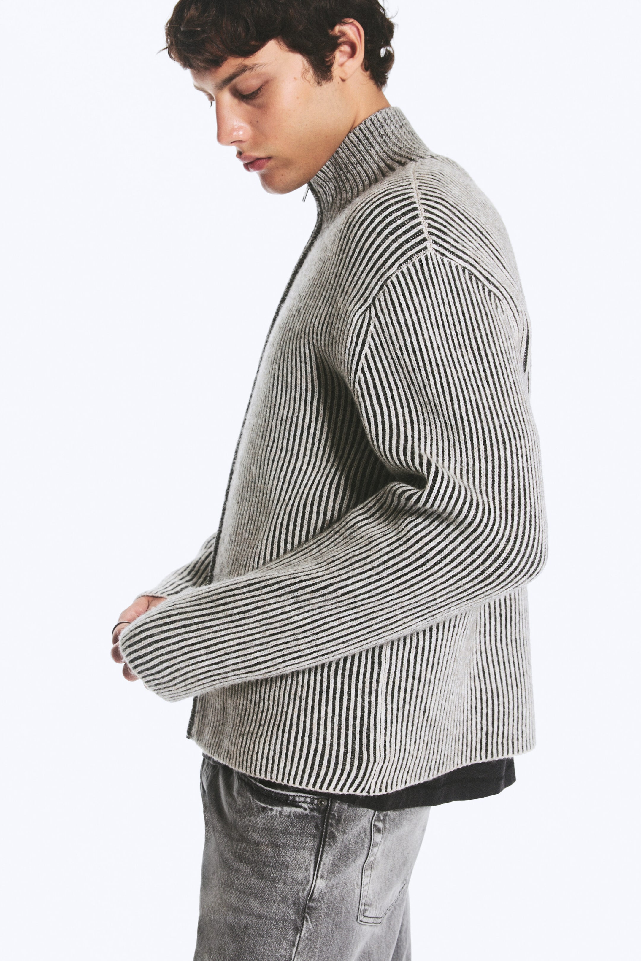 White/Black - Relaxed wool-blend cardigan - 1