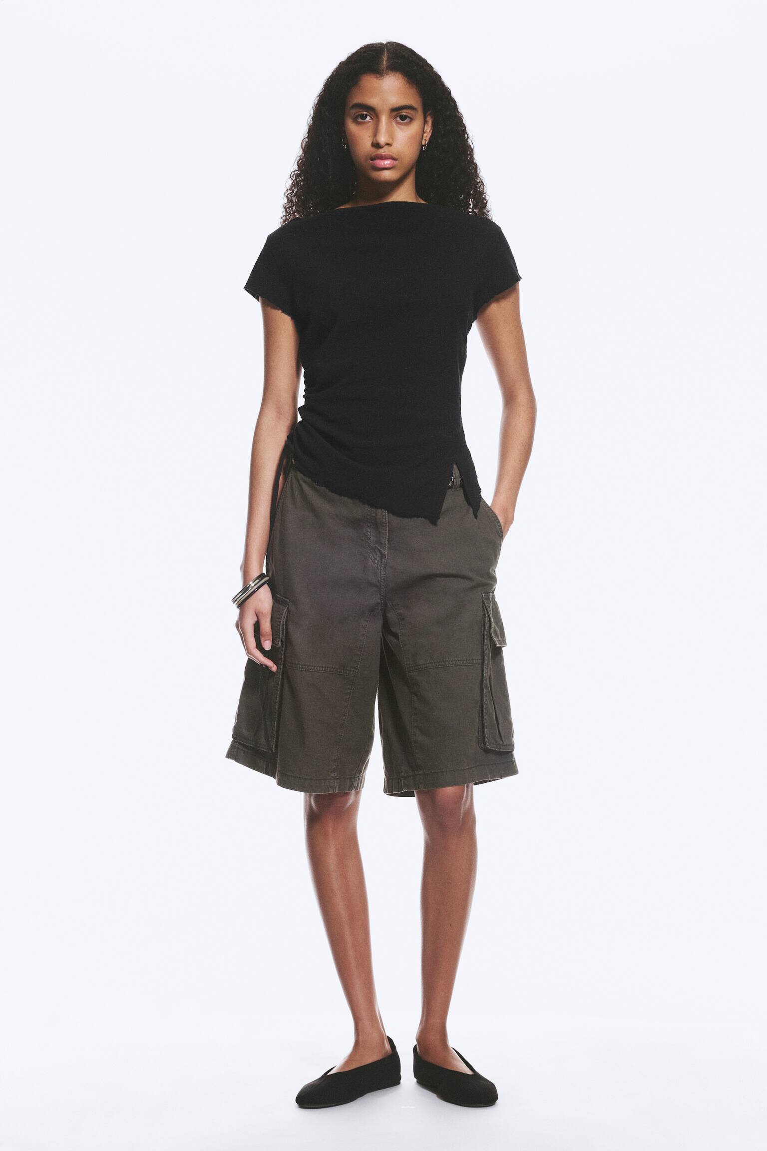 Haut froncé à manches courtes - Noir/Blanc - 4