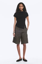 Black - Ruched Short-Sleeved Top - 1