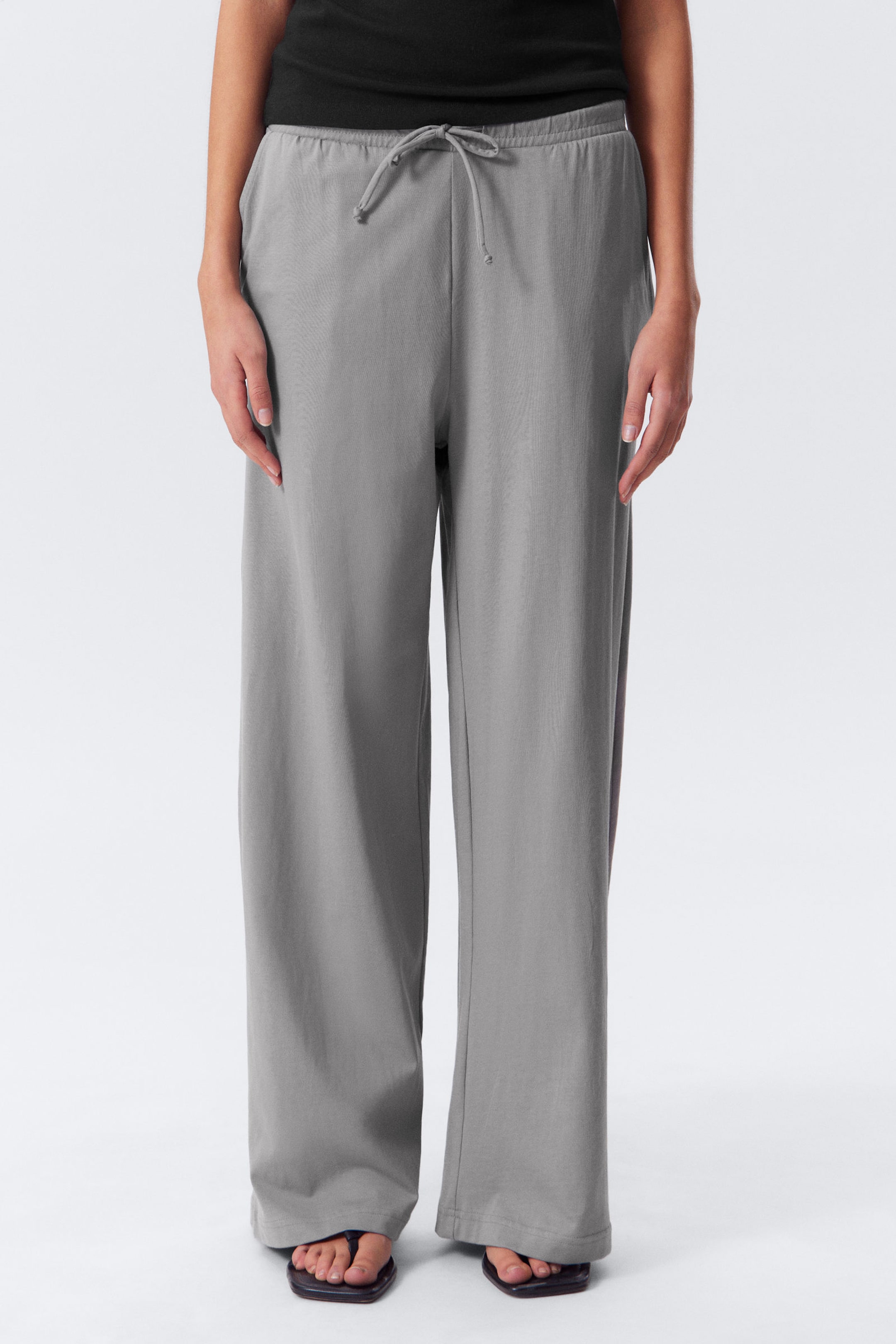 #7F8086 - Loose Fit Wide Leg Jersey Trousers - 2