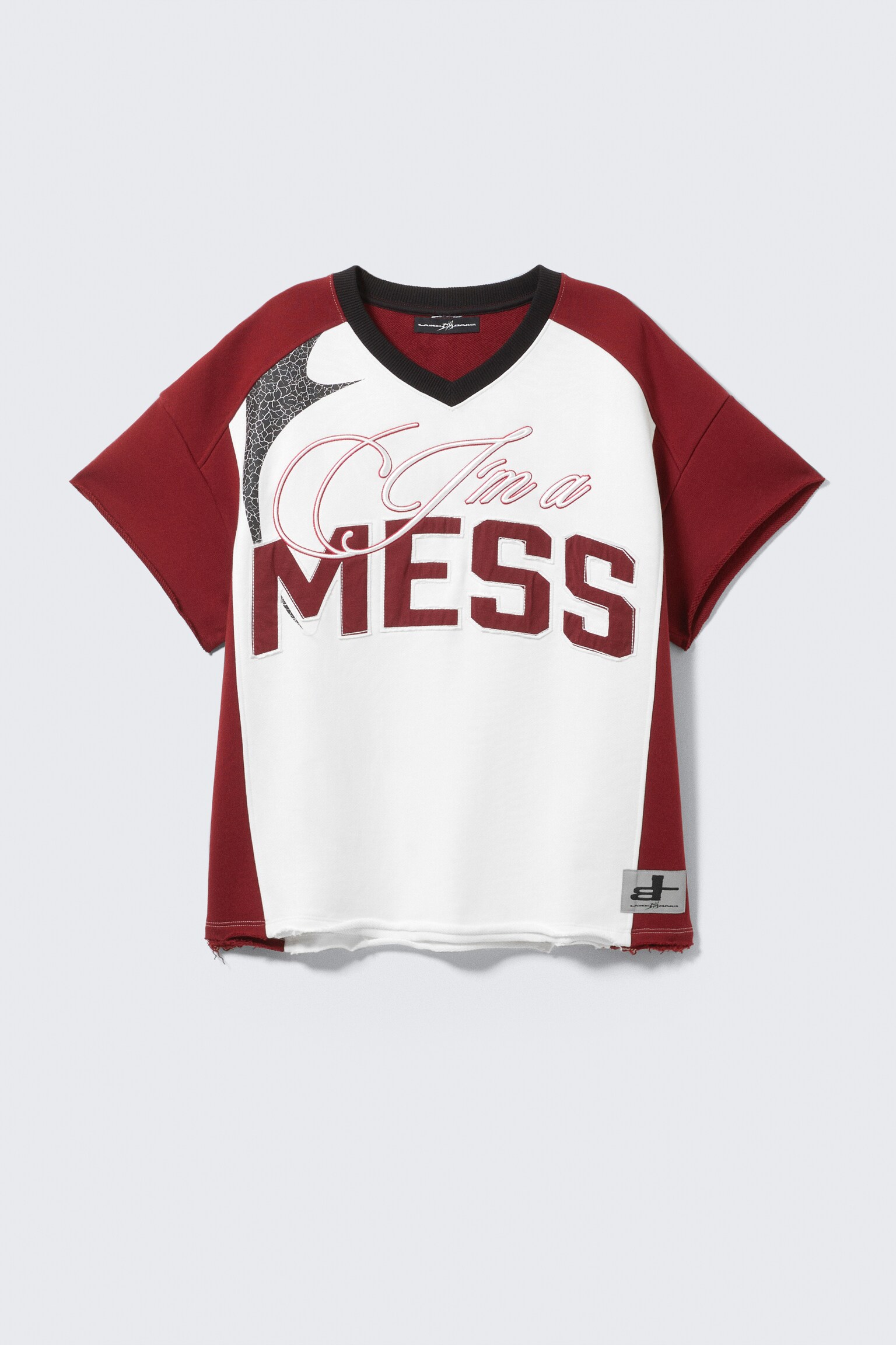 CM x LB uniseks voetbalshirt met korte mouwen - Dark Red & White - I'M A MESS