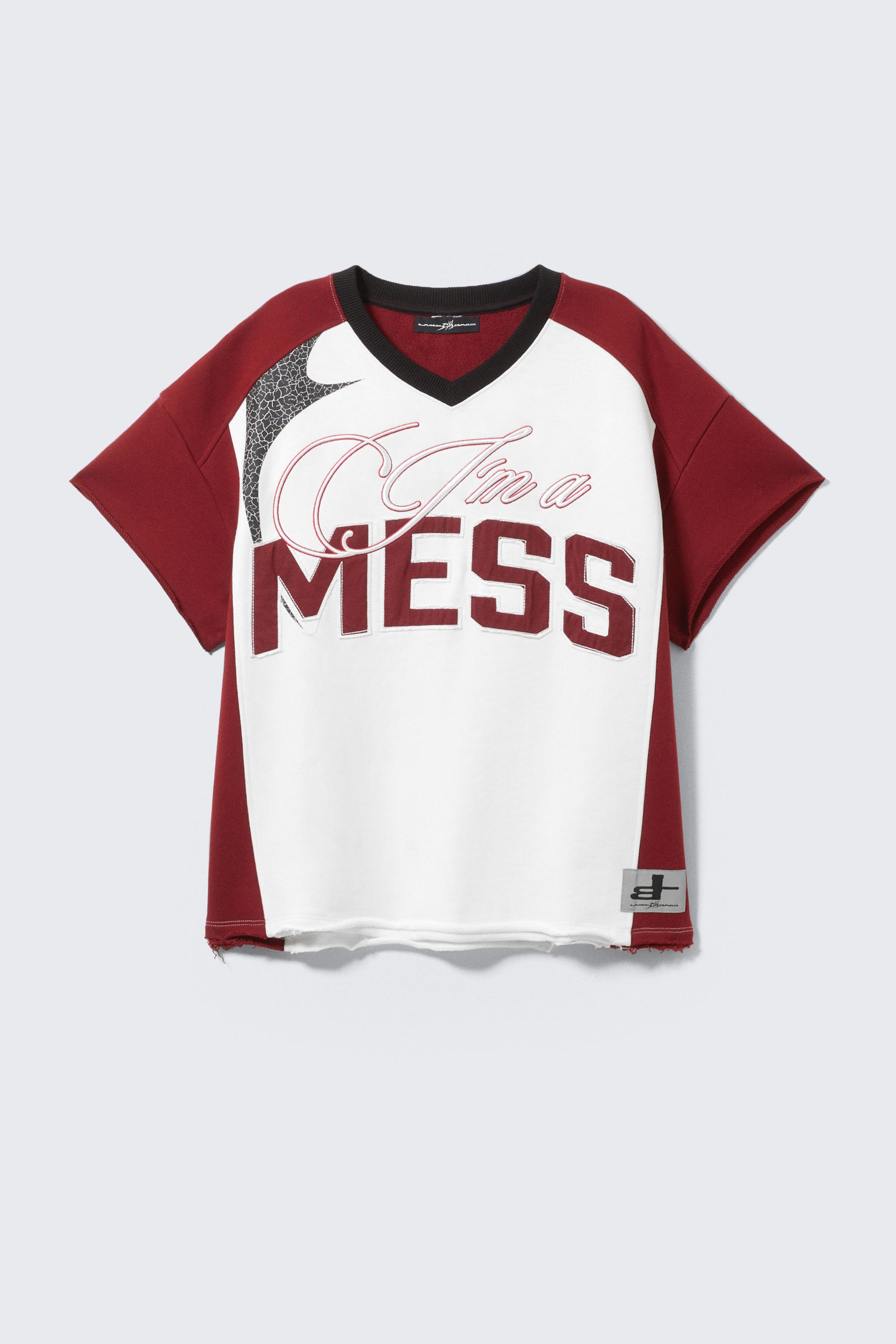 Dark Red & White - I'M A MESS - CM x LB Short-Sleeved Unisex Football T-shirt - 7
