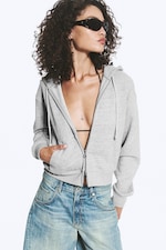 Light Dusty Grey Melange - Slim Fit Terry Zip Hoodie - 2