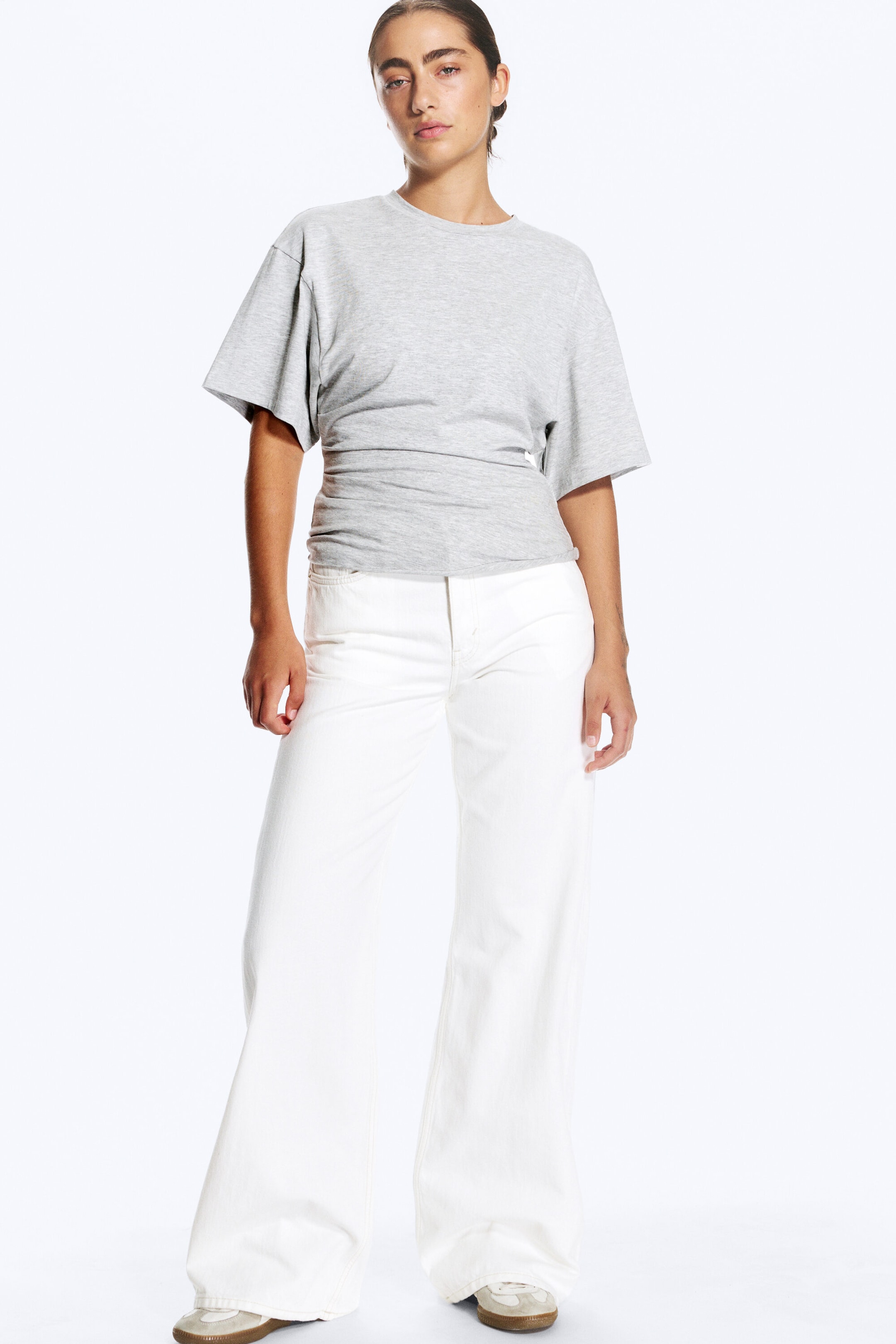 Grey Melange - DRAPED FITTED T-SHIRT - 2
