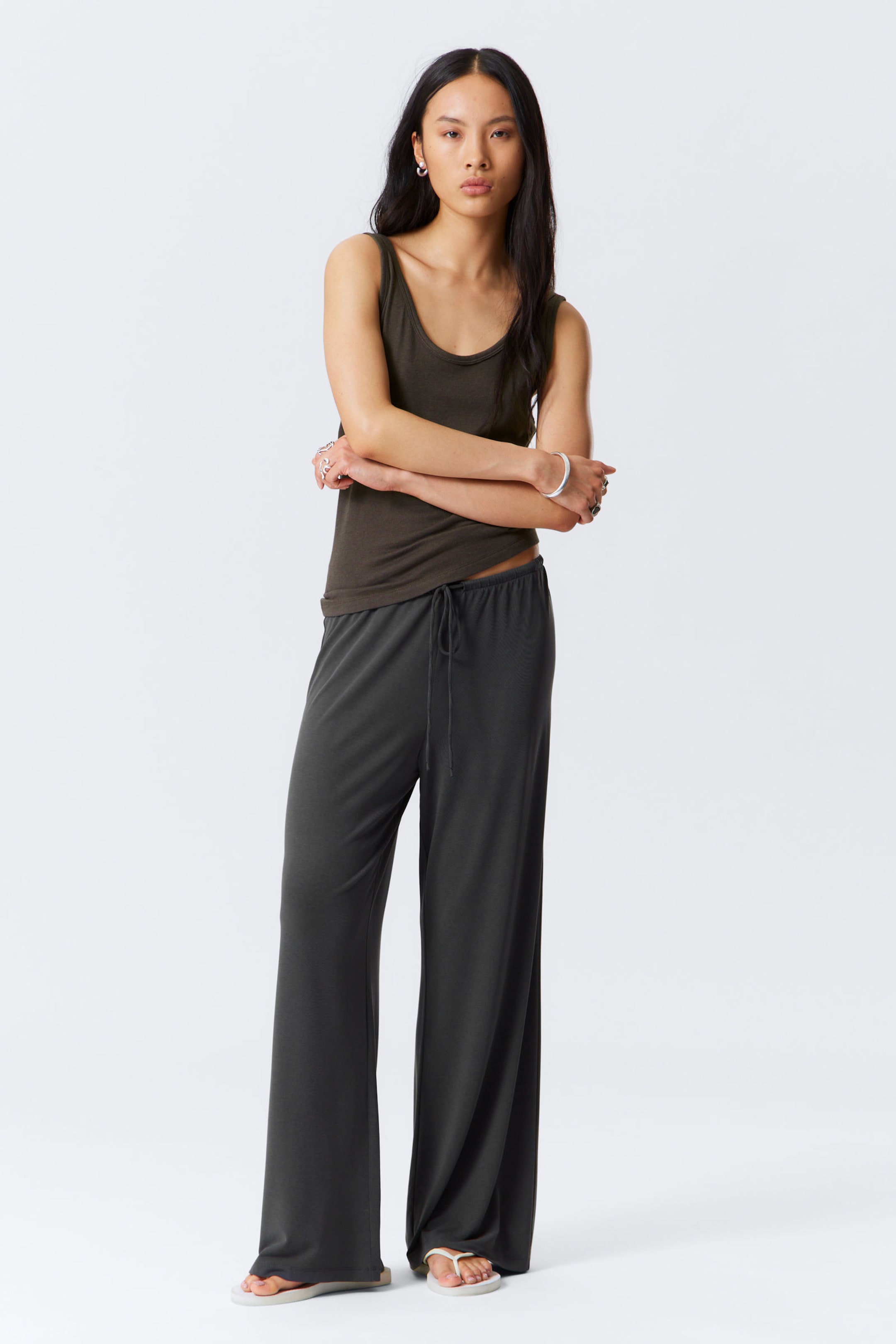 #272627 - Soft Drawstring Wide-Leg Trousers - 1
