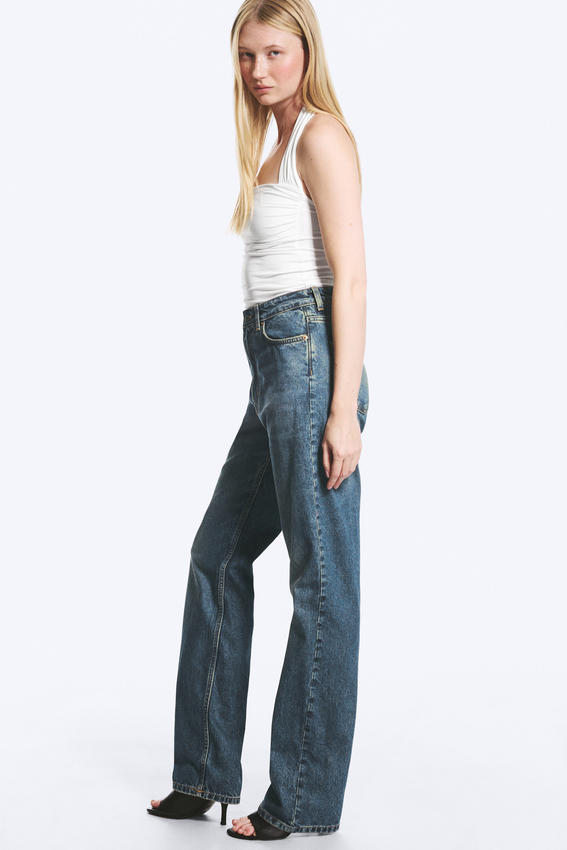 Iron Blue - Mittelblau - Rowe Super High Waisted Regular Straight Jeans - 2