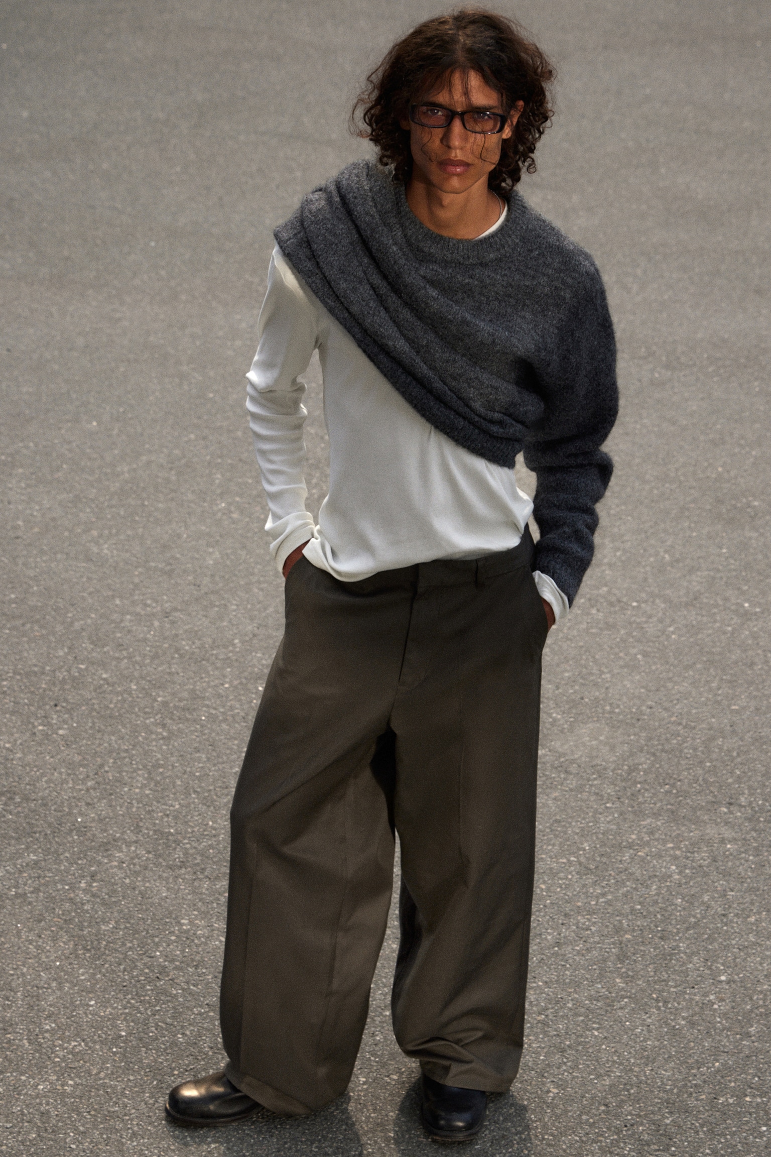 Pantalones chinos de sarga - Gris oscuro/Negro