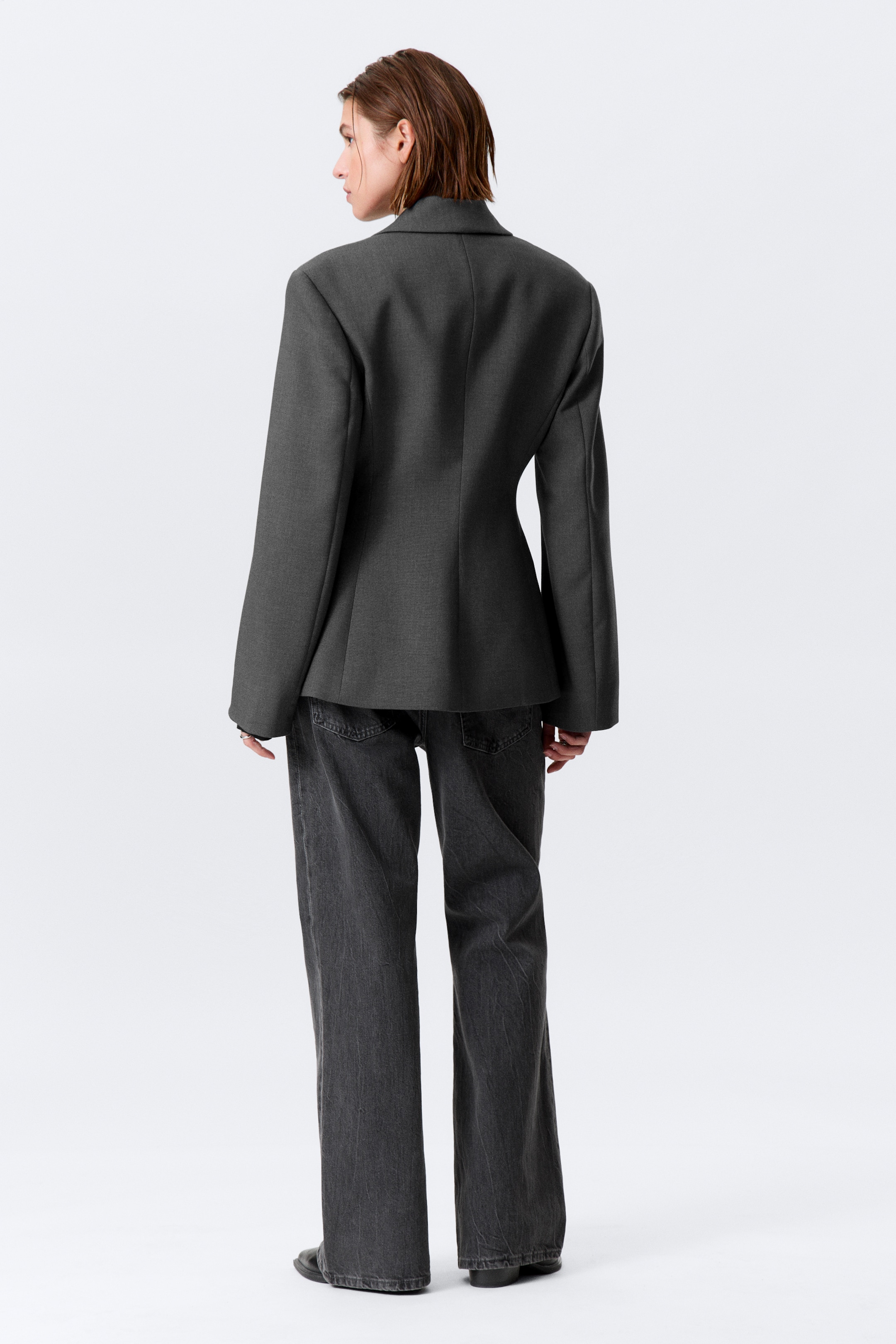 Ingrandisci l'immagine: Fitted Double-Breasted Blazer - Dark Grey Melange - DONNA | H&M CH 4