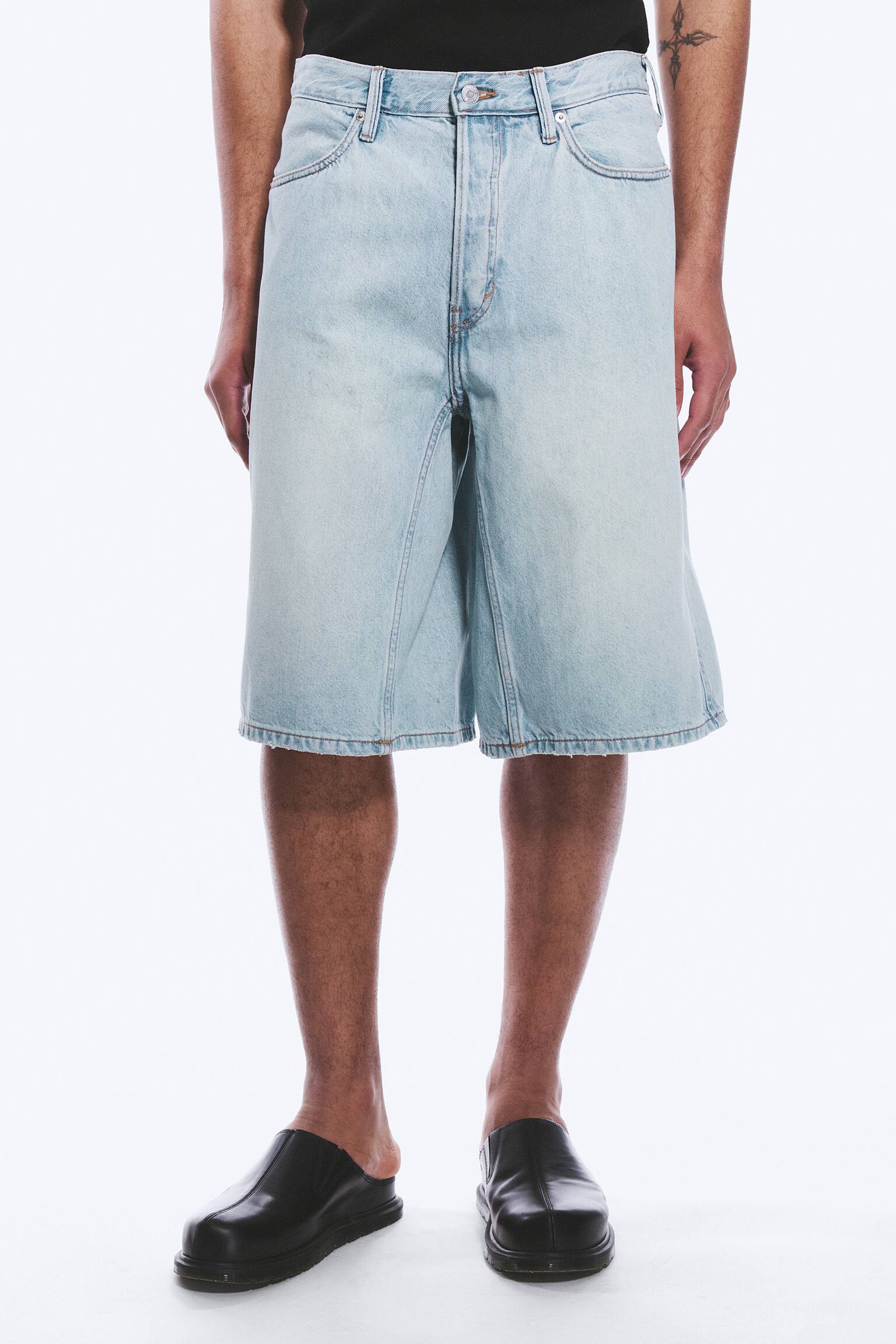 Дънкови Шорти С Средна Талия, Свободна Кройка И Оформящи Шевове - Мечтано Синьо - Светло Синьо - 3