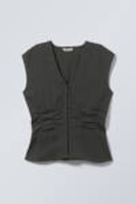 Dark Grey - Sleeveless Crinkle Top - 4