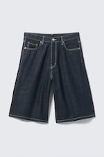 Blue Rinse - Mörkblå - Astro Mid Waist Loose Baggy Denim Shorts - 6