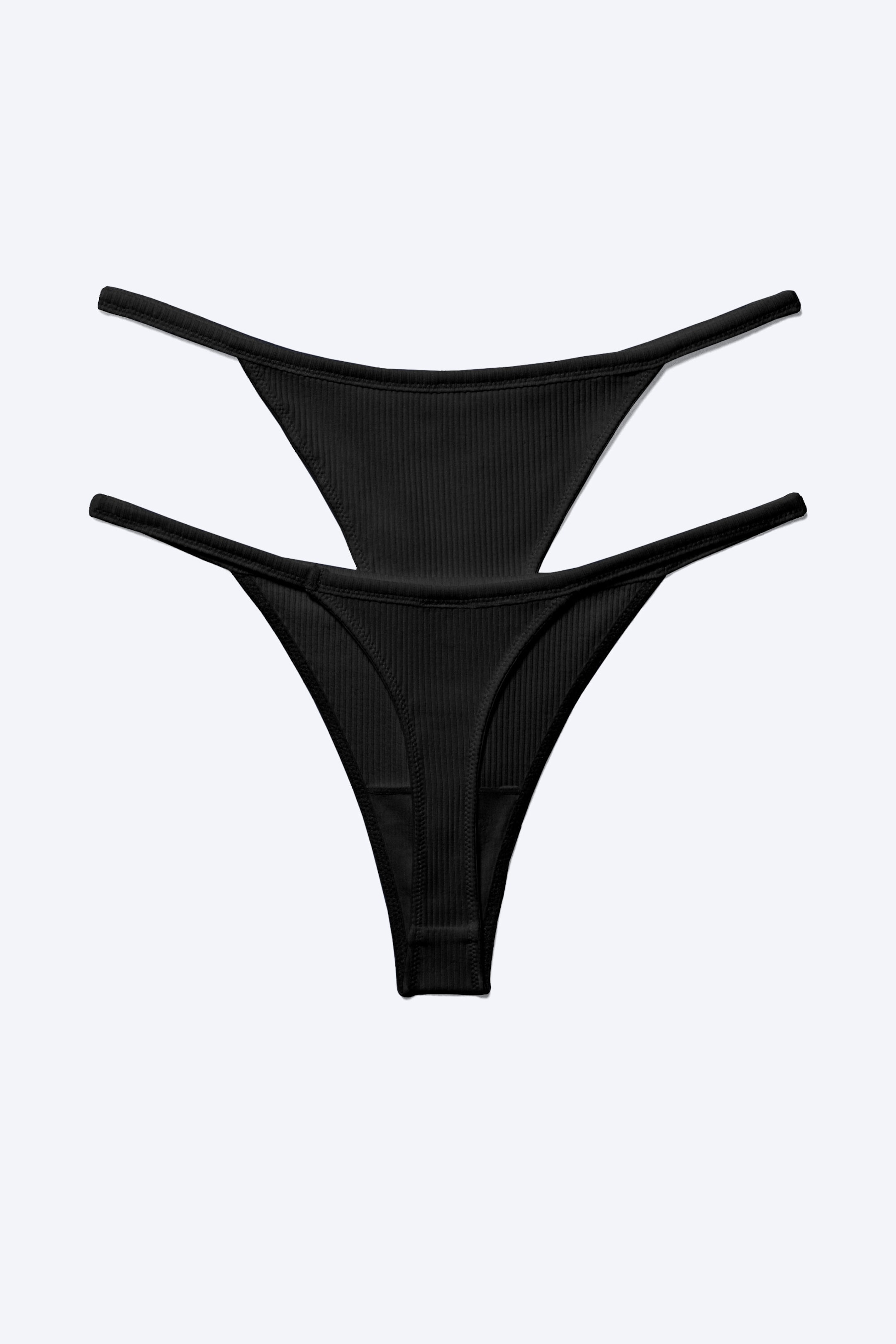 Black - 2-pack Mid Rise Ribbed Tanga Thongs - 4