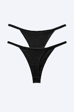 Black - 2-pack Mid Rise Ribbed Tanga Thongs - 4
