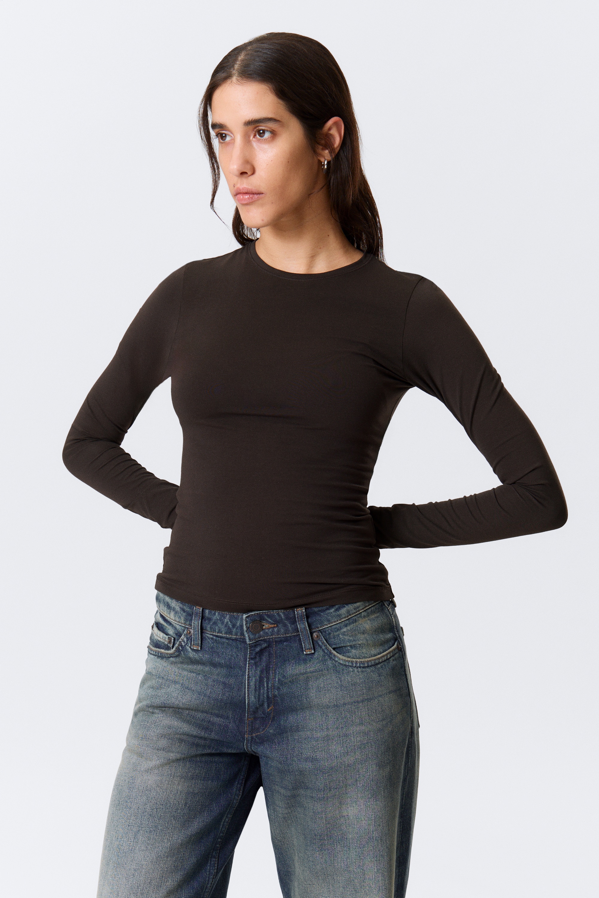 Slim Fitted Long Sleeve - Donkerbruin/Wit/Zwart/Donkerpaars/Donker poederblauw/Donker kakigroen