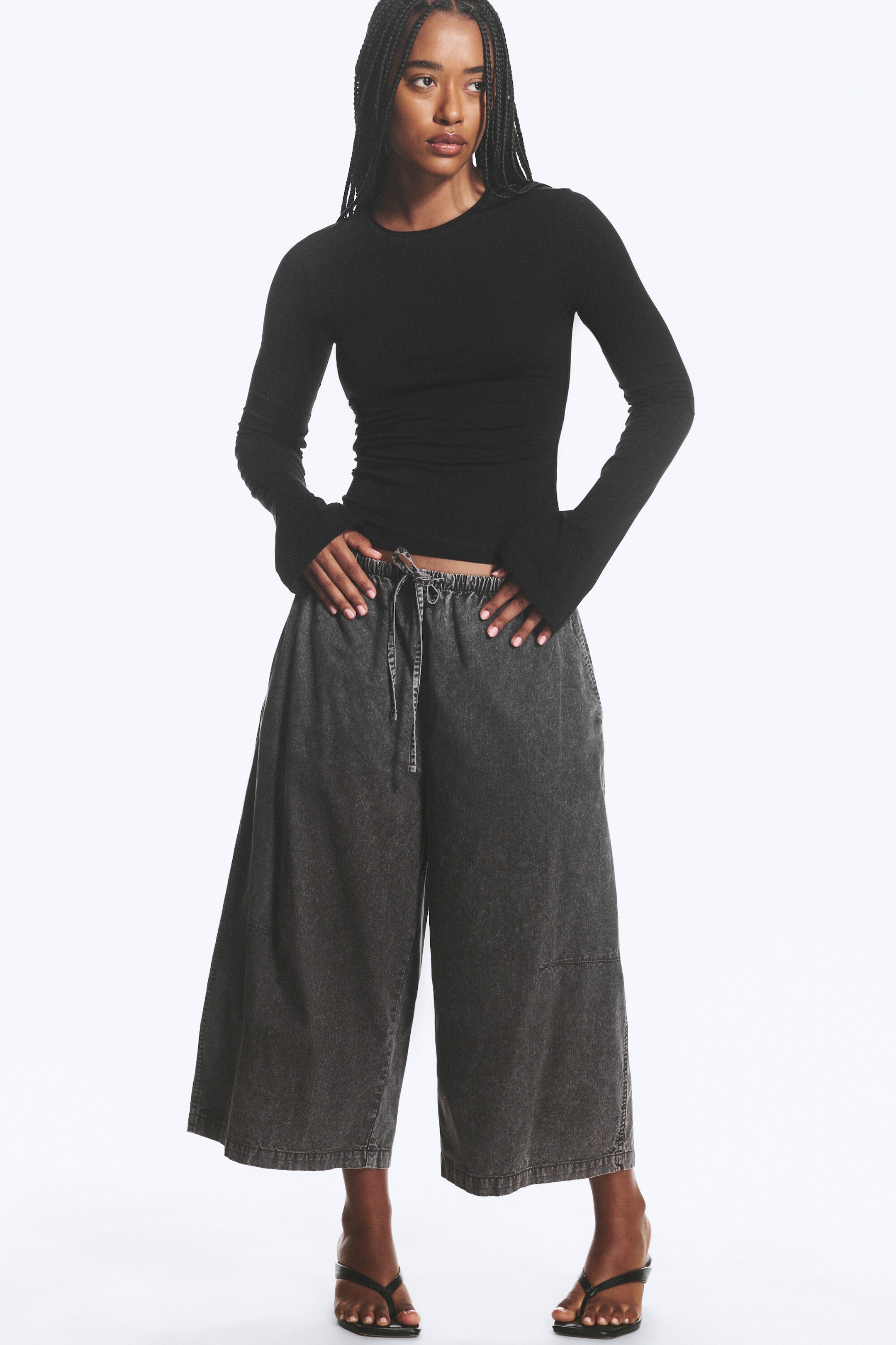 Black - Long Sleeve Cotton Top - 2