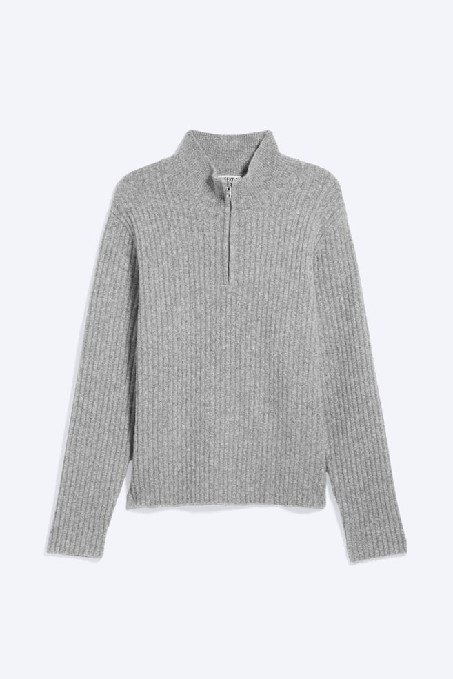 Wollmix-Pullover mit kurzem Reißverschluss - Grau - 1