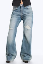 Sky Worn - Medium Blue - Helix Mid Rise Regular Flared Jeans - 1