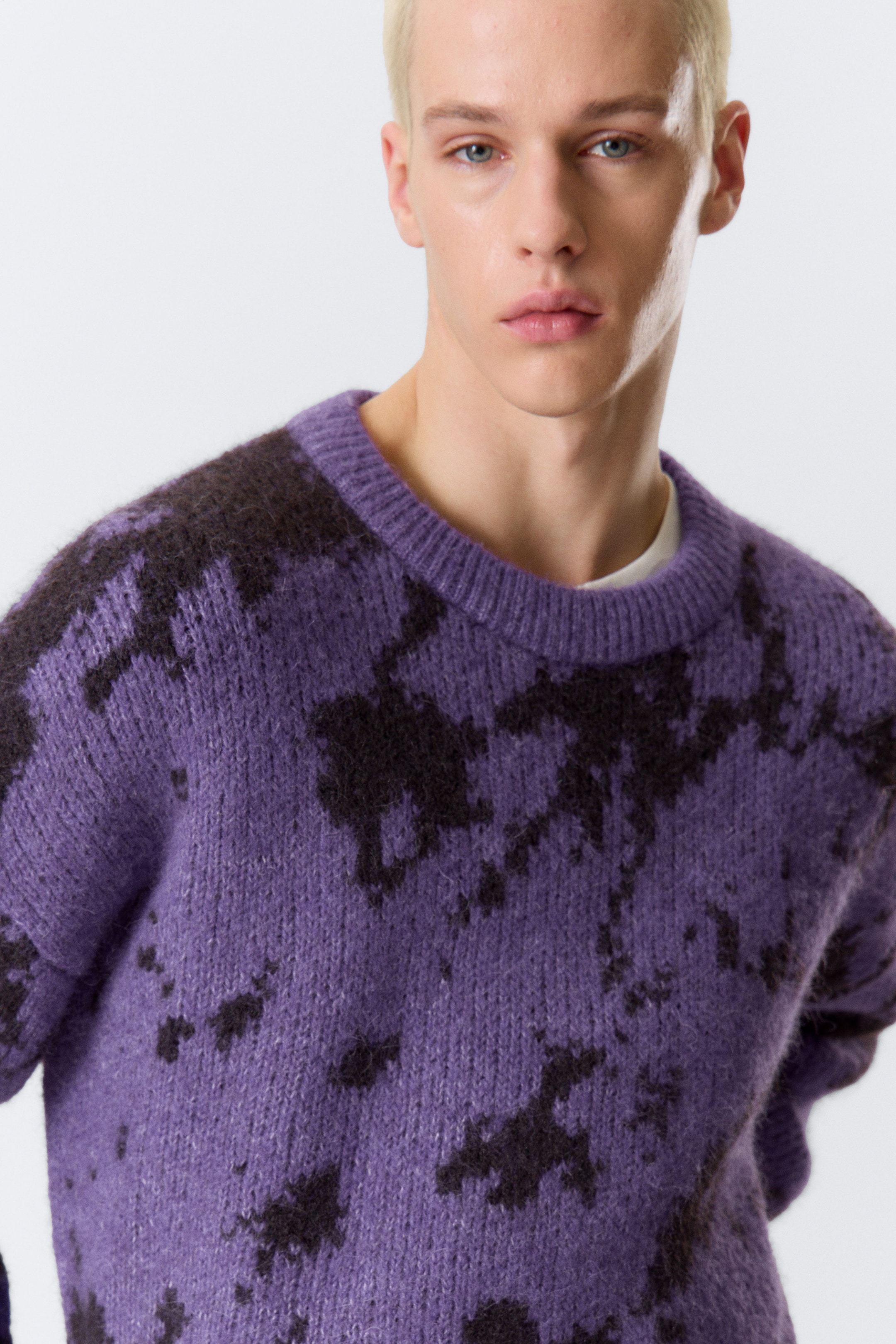 Purple - Abstract Black - Relaxed Graphic Wool-Blend Sweater - 2