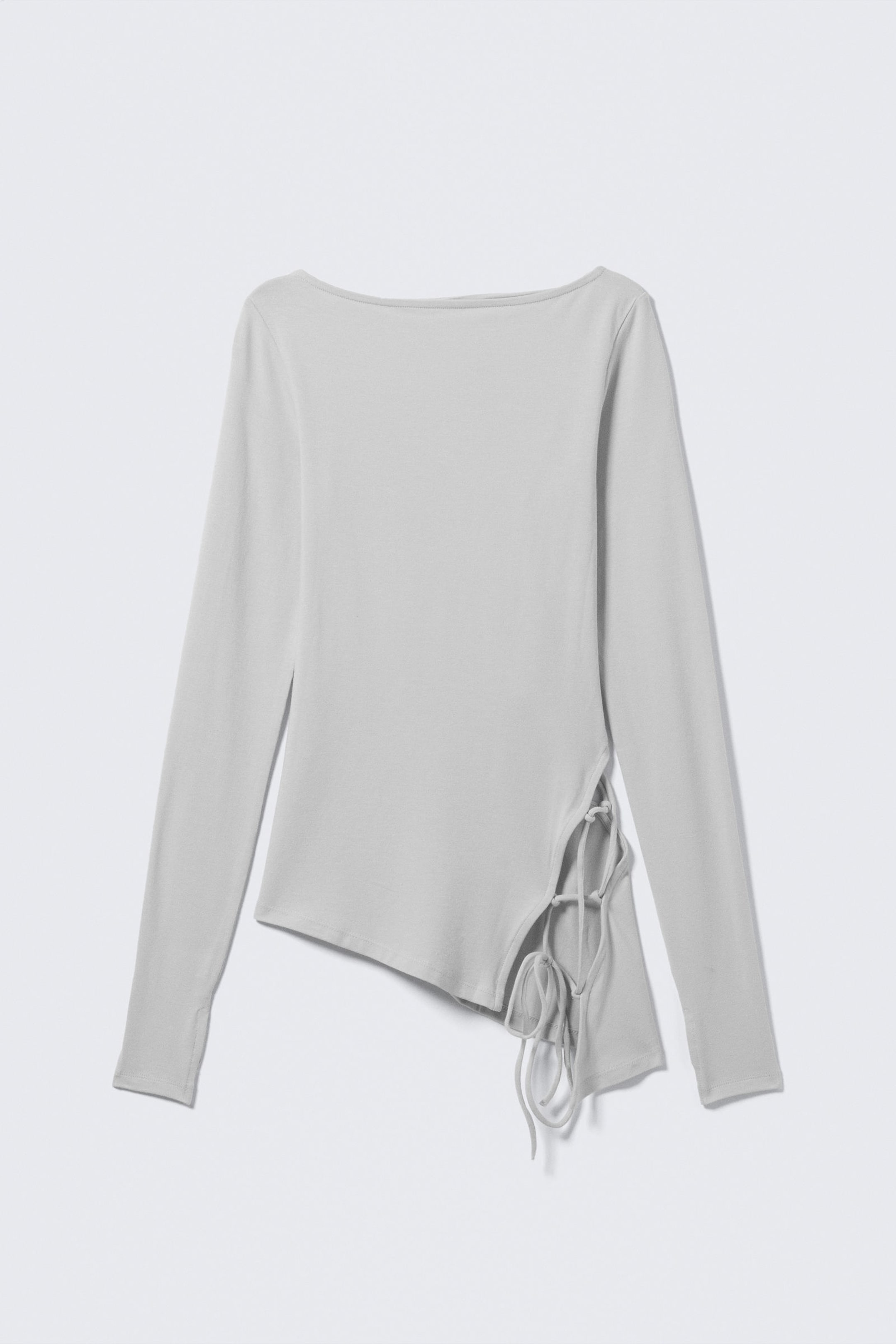 Light Grey - Asymmetric Long-Sleeved Cross Back Top - 3