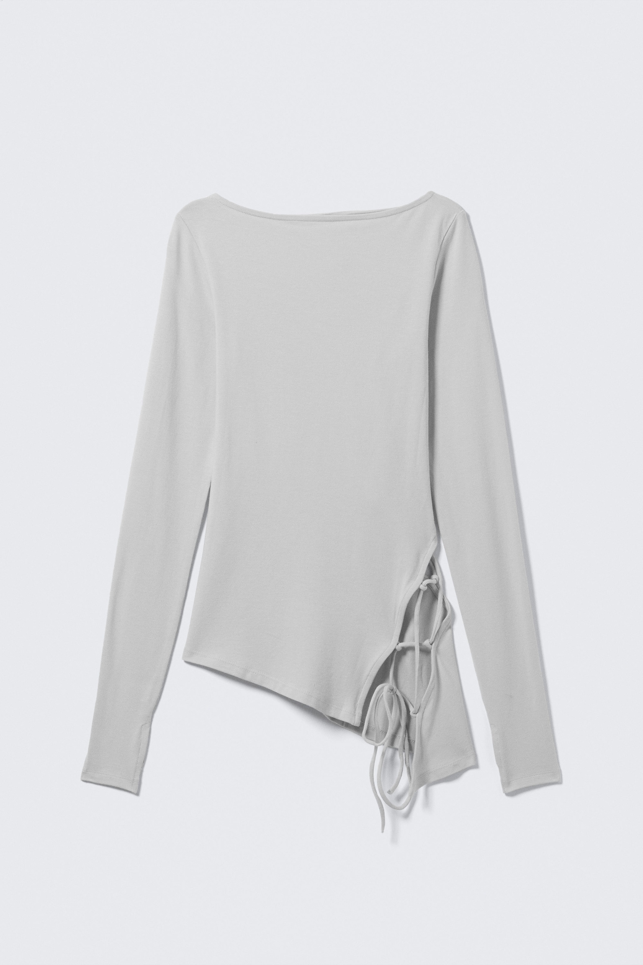 Light Grey - Asymmetric Long-Sleeved Cross Back Top - 0