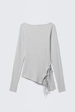 Light Grey - Asymmetric Long-Sleeved Cross Back Top - 0