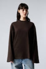 Dunkelbraun - Oversized-T-Shirt mit langen Ärmeln - 0