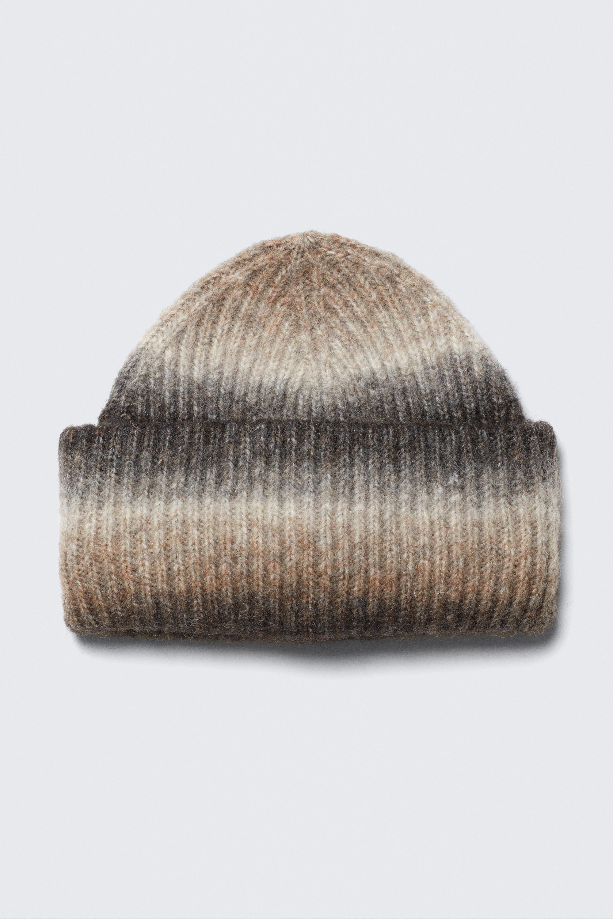 Dunkles Graubraun - Space Dye - Umgeschlagener Beanie aus Rippstrick