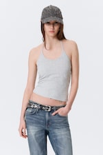 Grau meliert - Schmal geschnittenes Neckholder-Top aus Baumwolle - 0
