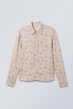 Light Dusty Beige - Floral - Regular Long Sleeve Shirt - 0