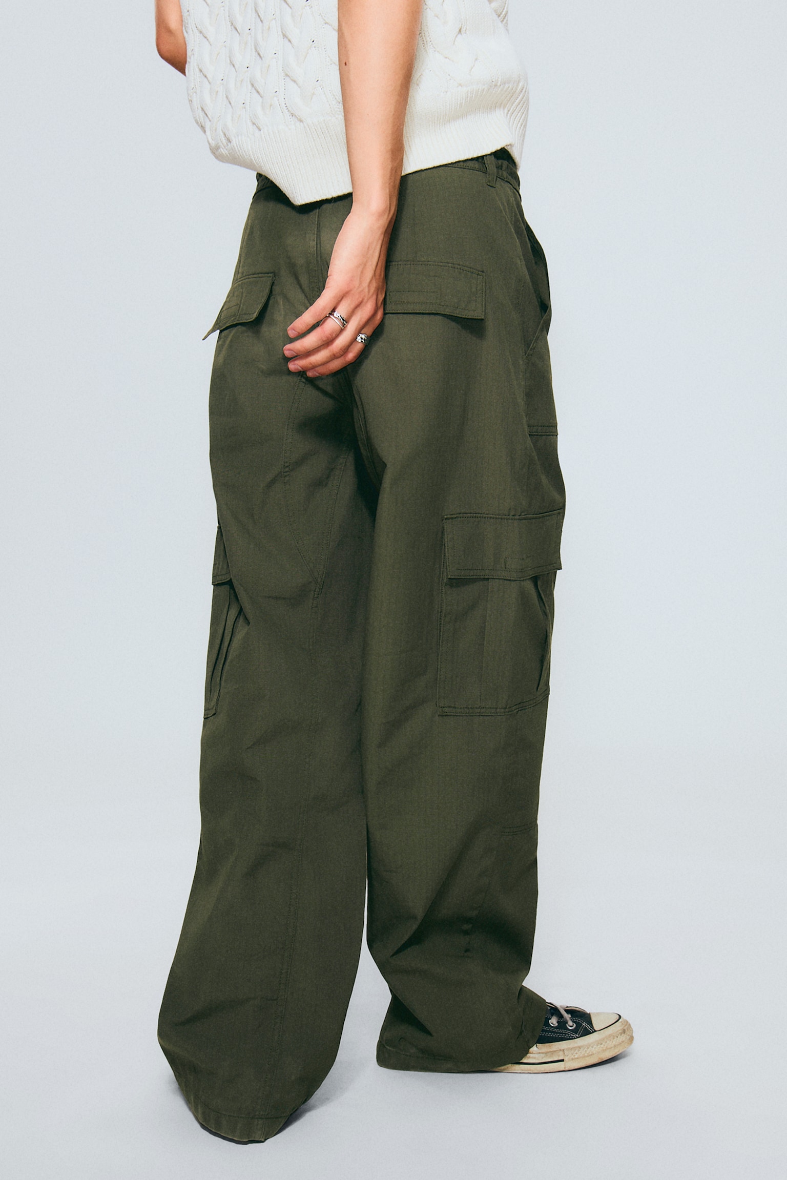 Spodnie Baggy Ripstop Cargo - Ciemna zieleń khaki/Czarny - 5