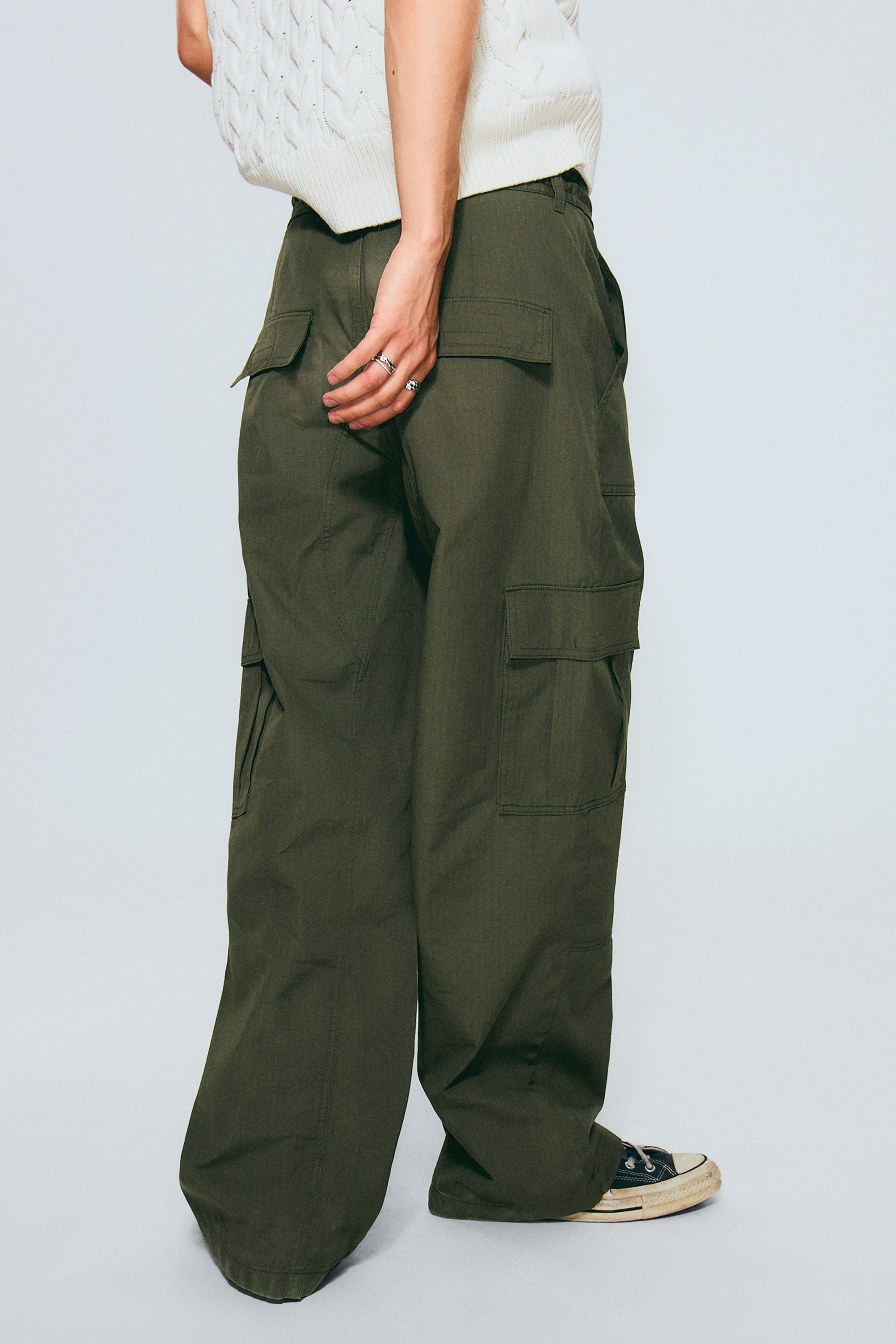Dark Khaki Green - Baggy Ripstop Cargo Trousers - 3