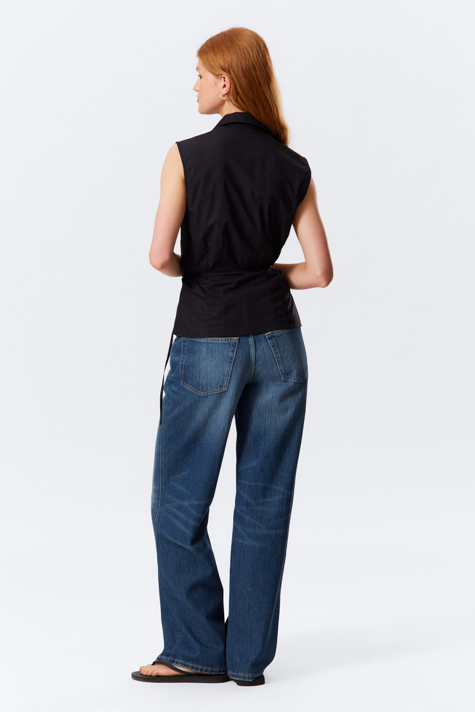 Sleeveless Cotton Wrap Top - Black/White/Striped Black - 3