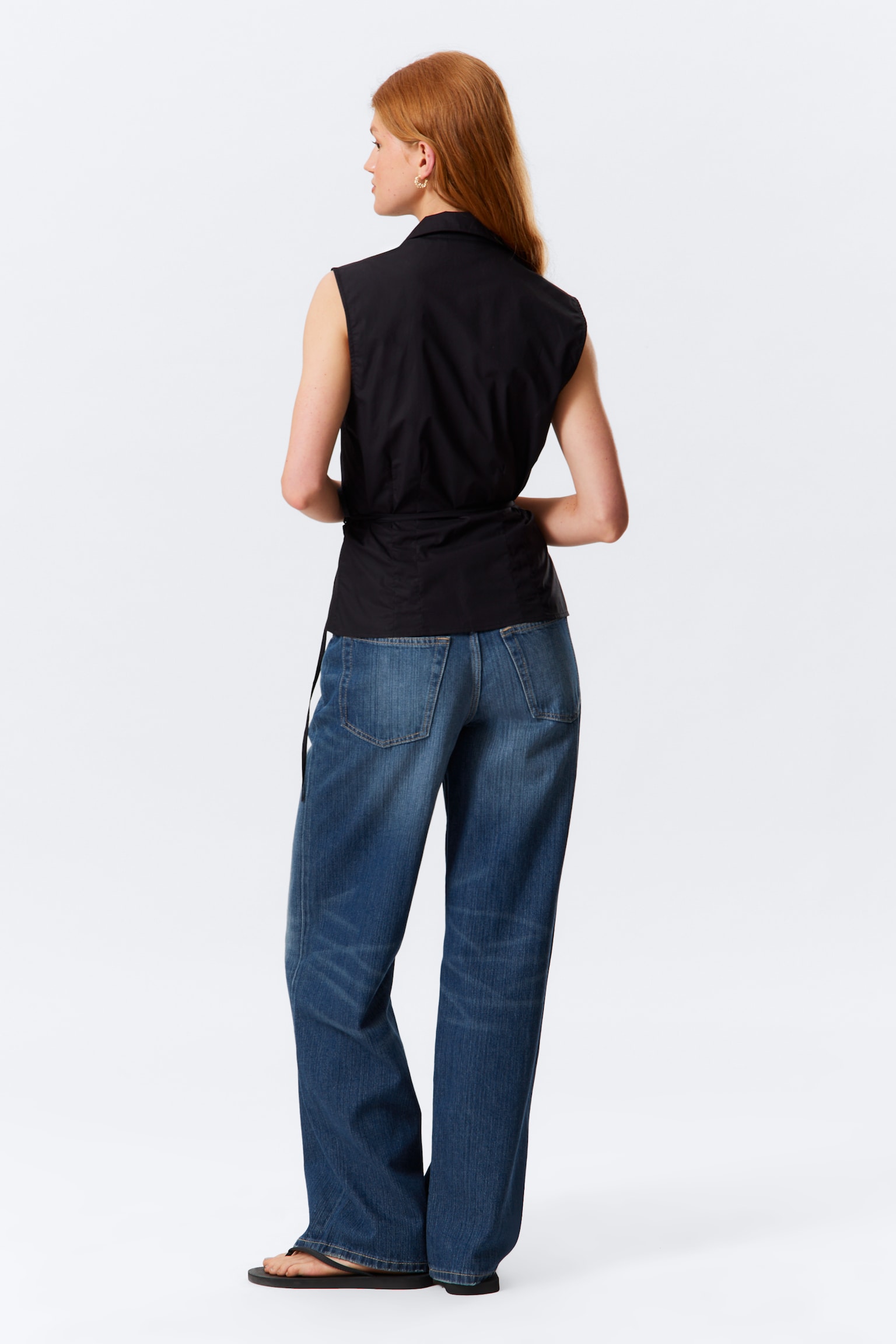 Sleeveless Cotton Wrap Top - Čierna/Biela - 4