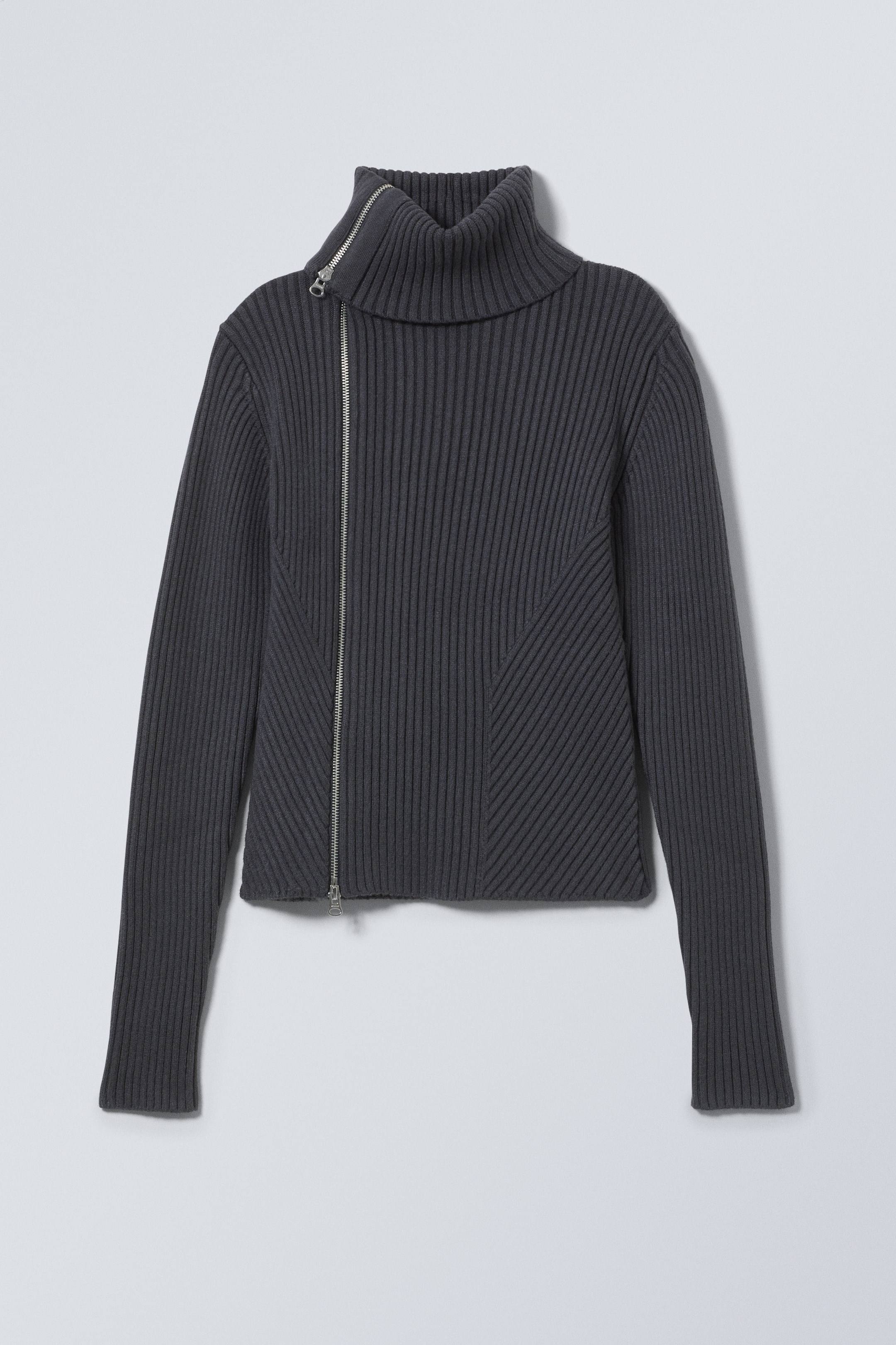 Dark Grey - Slim Knitted Zip Cardigan - 0