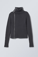 Dark Grey - Slim Knitted Zip Cardigan - 0