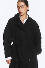 Black Melange - Kia Oversized Wool-Blend Double-Breasted Coat - 1