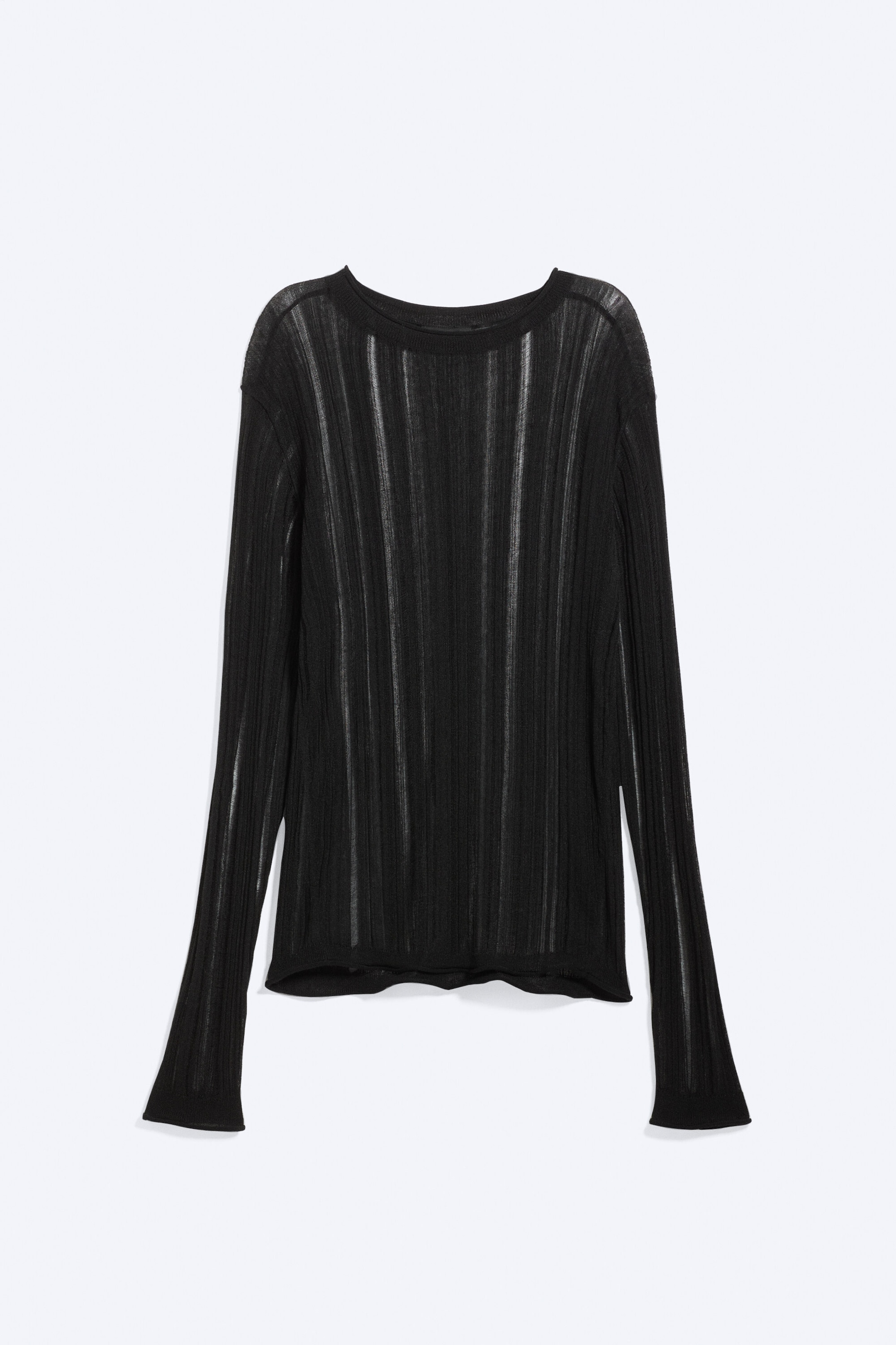 Schwarz - Figurbetontes Langarmshirt in Tear-Knit-Optik - 4