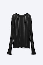 Schwarz - Figurbetontes Langarmshirt in Tear-Knit-Optik - 4