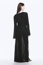 Black - Sheer Long-Sleeved V-neck Maxi Dress - 2