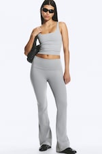 Light Dusty Grey - Folded Waist Flared Yoga Tights - 2